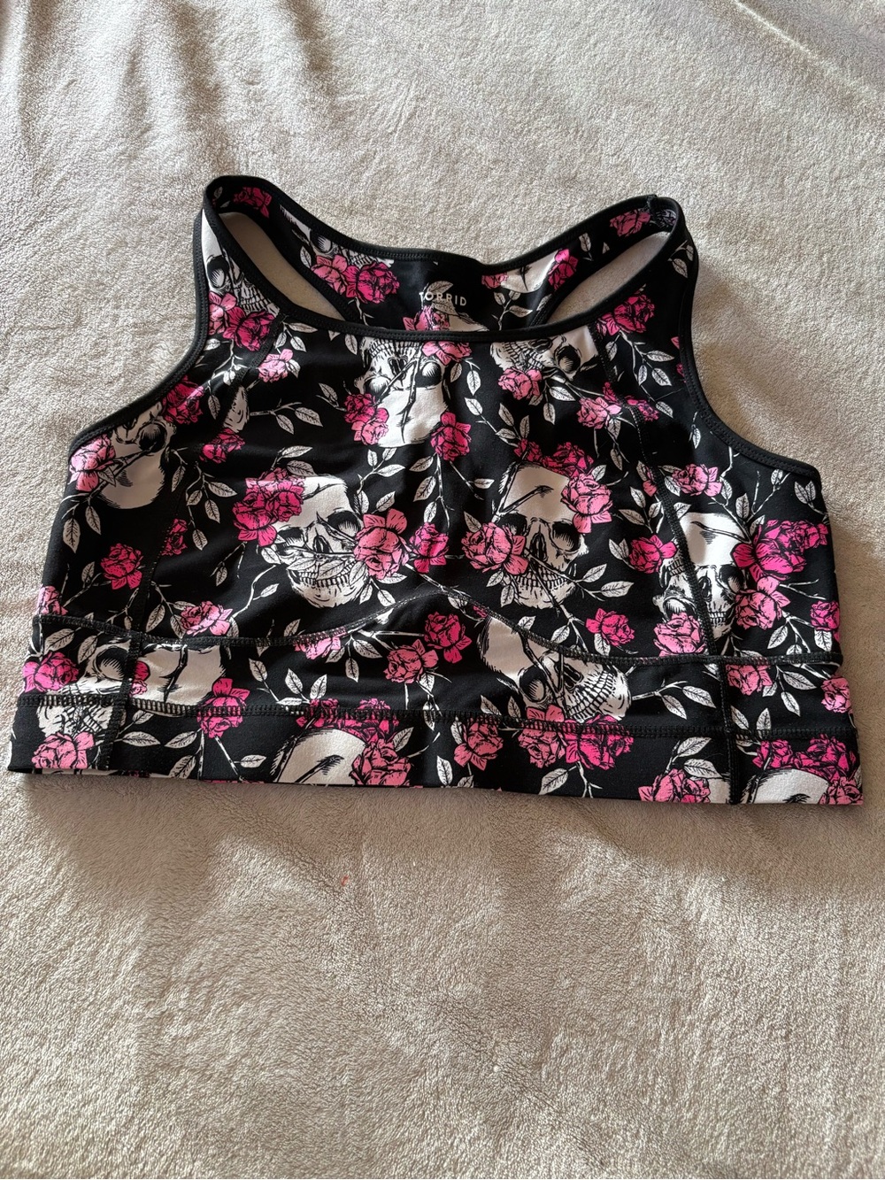 Torrid Floral Skull Crop Sports Bra in Black with Pink Roses